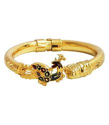 Gold Plated Hinge Bracelet with Peacock Design