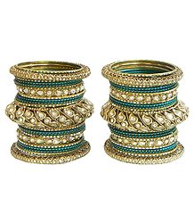 Set of 2 Cyan with Golden Kundan Bangles