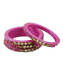 Stone Studded Pink Lac Bangles