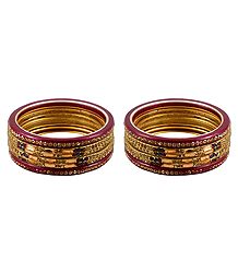 Set of 2 Stone Studded Red Lac Bangles