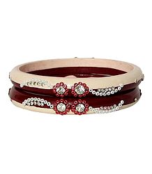 Stone Studded Peach and Maroon Bangles