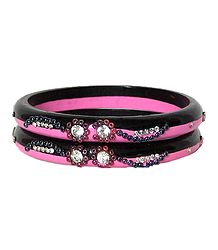 Stone Studded Pink and Maroon Bangles