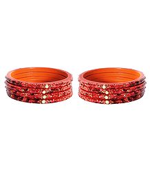 Set of 2 Saffron Lac Churis with Stone and Beads