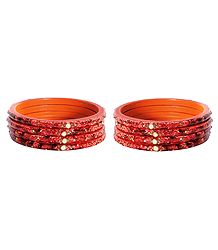 Set of 2 Saffron Lac Churis with Stone and Beads