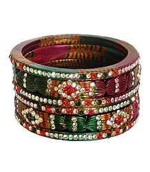 Set of Six Stone Studded Lac Bangles