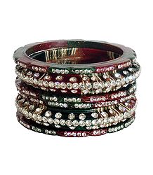Set of 6 Stone Studded Lac Bangles