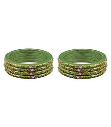 Set of 2 Stone Studded Green Lac Bangles