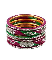 White Stone Studded Maroon with Green Lac Bangles