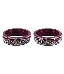 Set of 2 White Stone Studded Maroon Lac Bangles