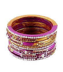 White Stone Studded Magenta Lac Bangles