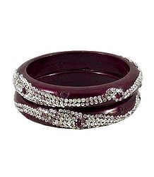 White Stone Studded Maroon Lac Bangles
