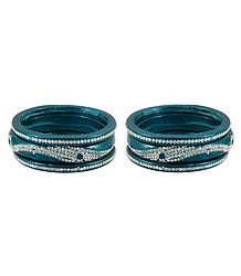 Set of 2 Stone Studded Cyan Blue Lac Bangles