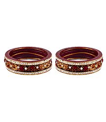 Set of 2 Stone Studded Maroon Lac Bangles