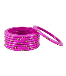 Magenta Lac Bangles with Stone