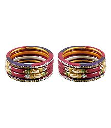 Set of 2 Stone Studded Red Lac Bangles