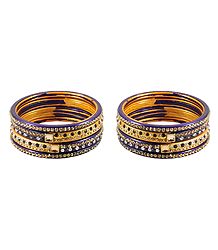 Set of 2 Stone Studded Purple with Yellow Lac Bangles
