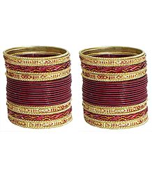 Set of 2 Maroon Glitter Metal Bangles