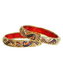 Pair of Gold Plated Meenakari Bangles