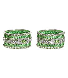 Set of 2 Stone Studded Green Metal Bangles