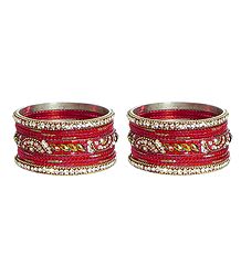 Set of 2 White Stone Studded Red Metal Bangles