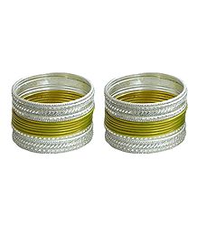 Set of 2 Yellow with White Metal Bangles