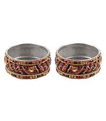 Set of 2 Stone Studded Metal Bangles