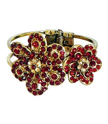 Red Stone Studded Oxidised Metal Hinged Bracelet