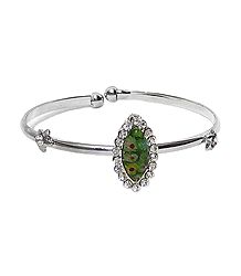 Green Stone Setting Metal Cuff Bracelet