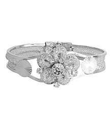 Stone Studded Hinged Bracelet with Metal Flower