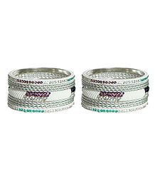 Set of 2 Multicolor Stone Studded White Metal Bangles