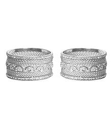 Set of 2 White Stone Studded Metal Churi