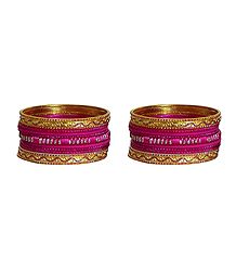 Set of 2 Magenta and Golden Glitter Metal Churi