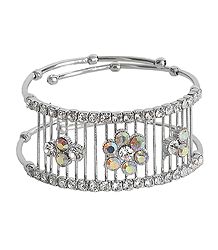 White Stone Studded Metal Cuff Bracelet