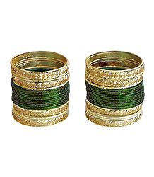 Set of 2 Glitter Dark Green with Golden Bangles