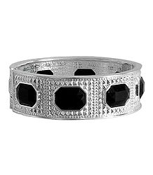 Black Stone Studded Hinged Bracelet