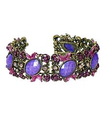 Mauve Stone Studded Oxidised Metal Designer Cuff Bracelet