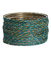 Cyan with Golden Glitter Bangles