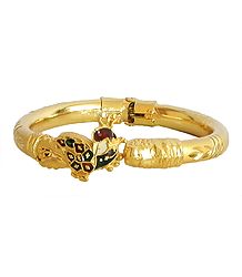 Meenakari Peacock Design Stone Studded and Gold Plated Hinged Bracelet