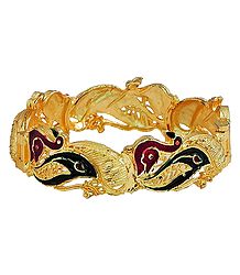 Meenakari Peacock Design Gold Plated Hinged Bracelet