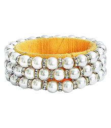 White Stone Studded and Faux Pearl Bead Bracelet