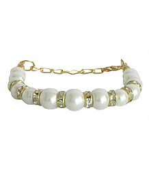 Stone Studded and White Beaded Charm Bracelet