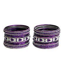 Set of 2 Stone Studded Purple with Silver Metal Bangles