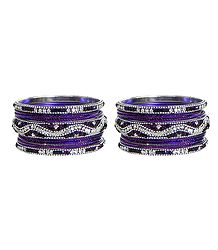 Set of 2 White Stone Studded Purple Metal Bangles