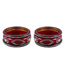 Set of 2 Stone Studded Maroon Lac Bangles