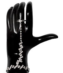 White Stone Studded Ring Braclet For One Hand