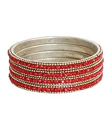 4 Red Stone Studded Bangles