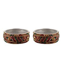 Set of 2 Multicolor Stone Studded Bangles