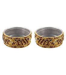 Set of 2 Stone Studded Metal Bangles