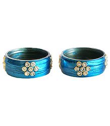 Pair of Stone Studded Cyan Bracelet