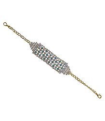 White and Blue Stone Studded Metal Bracelet